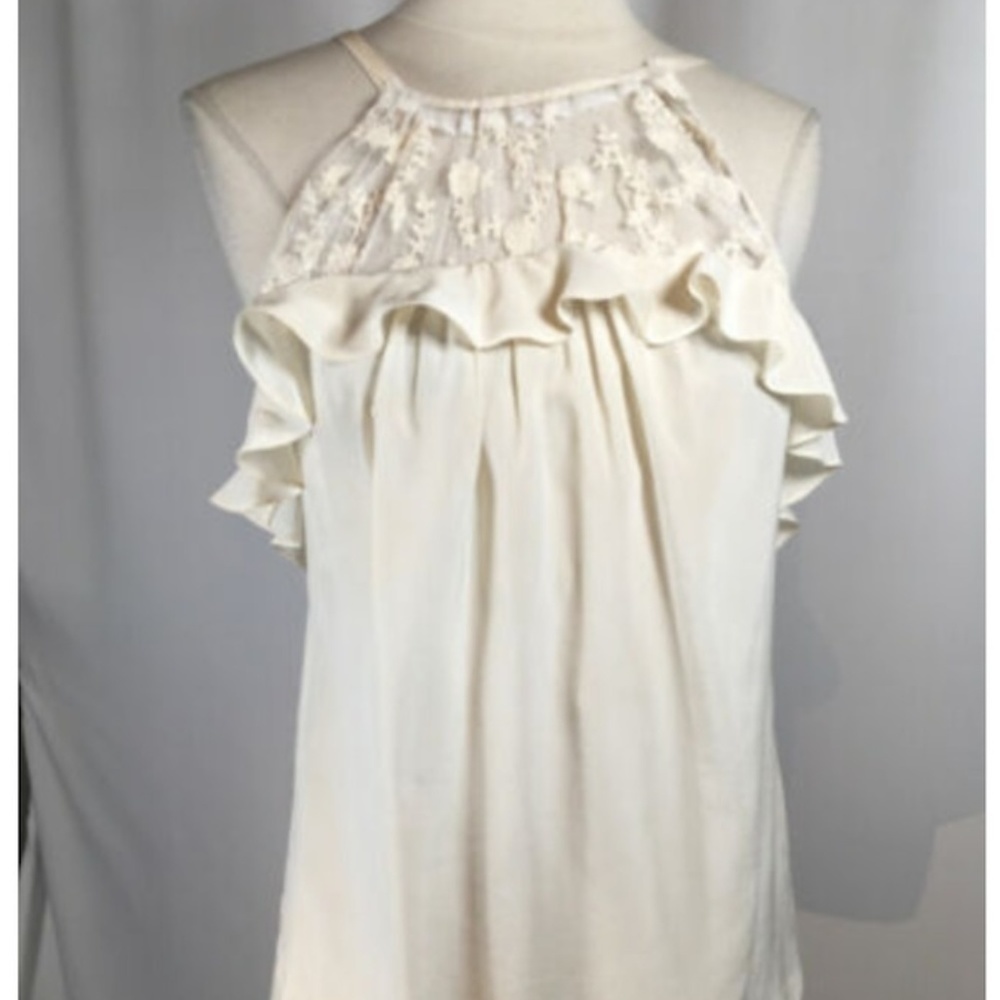 Rebecca Taylor Silk Lace Ruffle Blouse